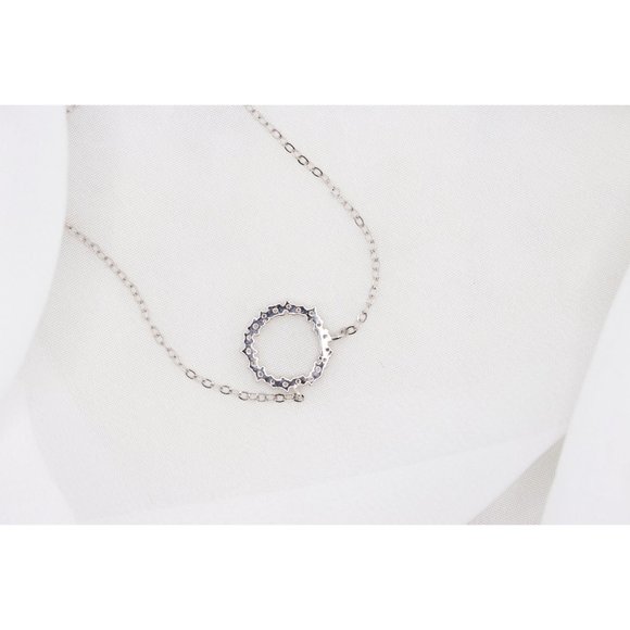 Gold Pave Circle Necklace, Silver Pave Circle Necklace - Picture 5 of 9